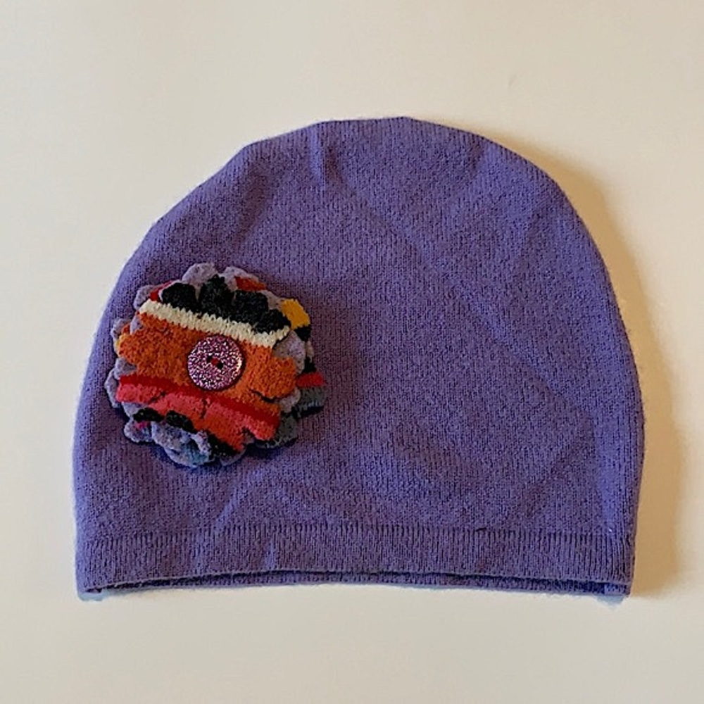 HANDMADE Kids Purple Flower Beanie NWOT